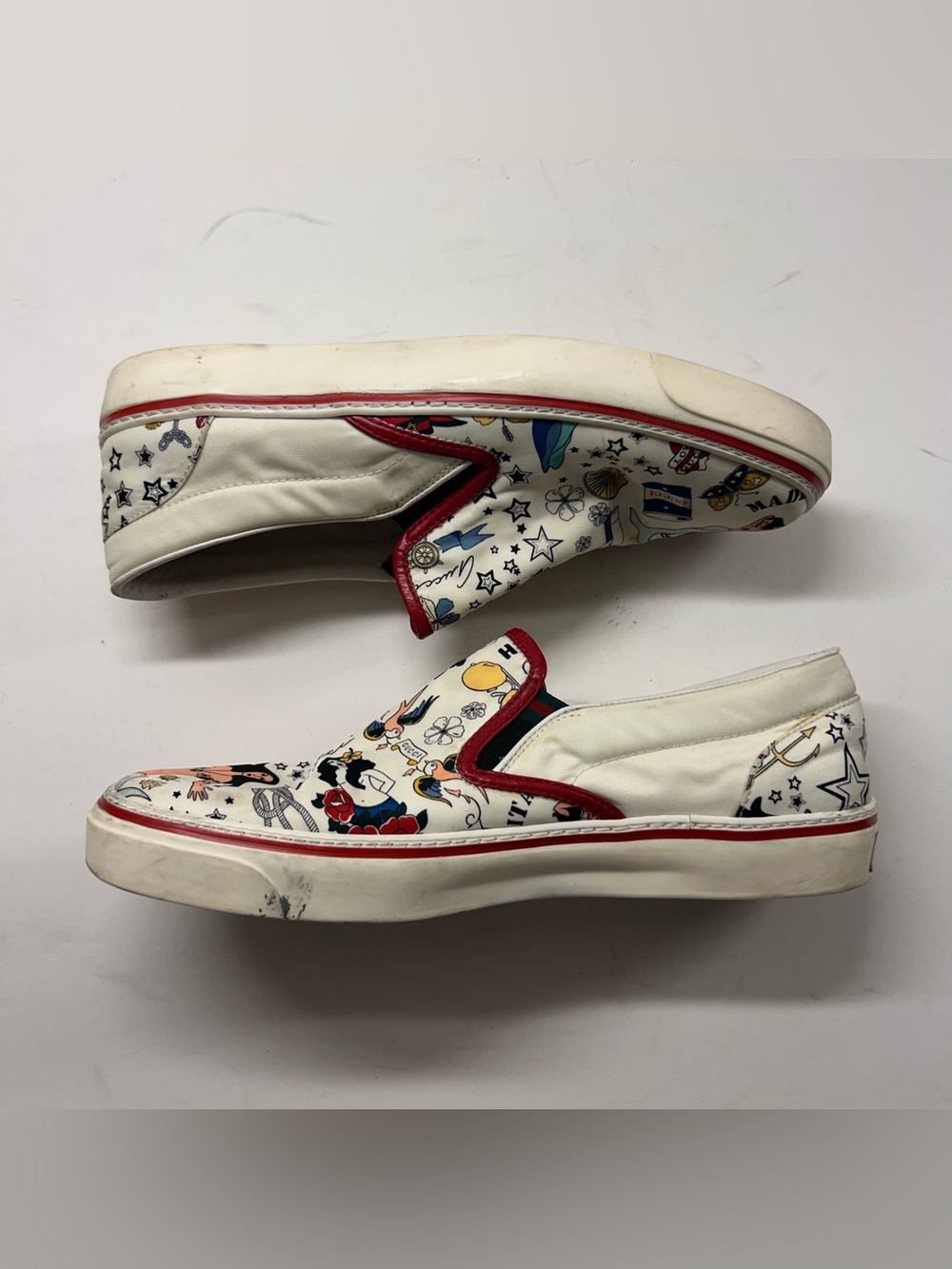 Gucci Men’s Tattoo Slip On Sneaker Shoes Size 38.5 Mermaid Roses Pirate Ocean - Picture 6 of 7